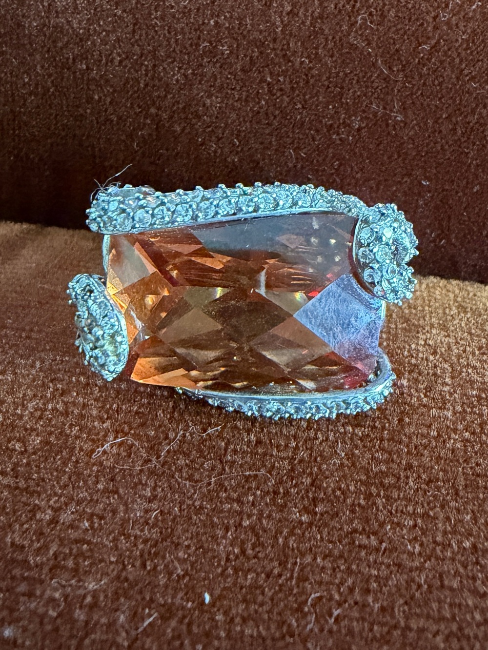Vintage Orange Crystal Cocktail Ring with Silver Accents - Women Jewelry